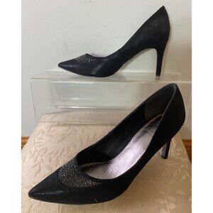 Adrianna Papell Black Rhinestone Embellished Pointed Toe Heels Shoes Size 6.5